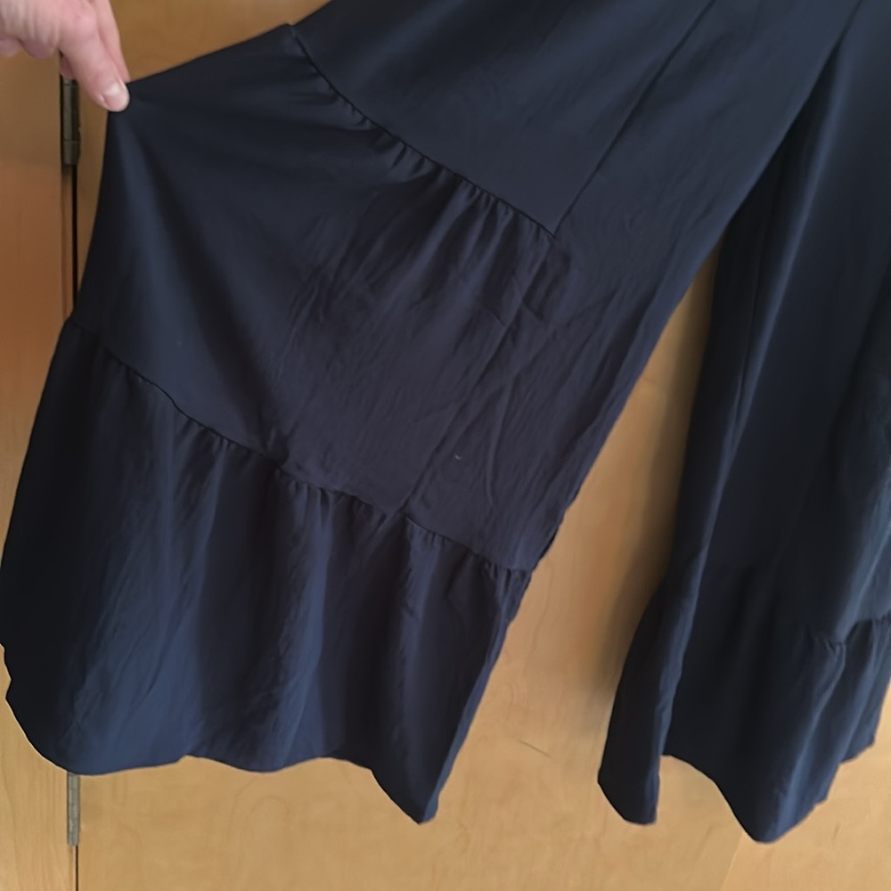 Navy Blue Sleeveless Jumpsuit/Overall with Ruffled Wide-Leg Design - Picture 7 of 7